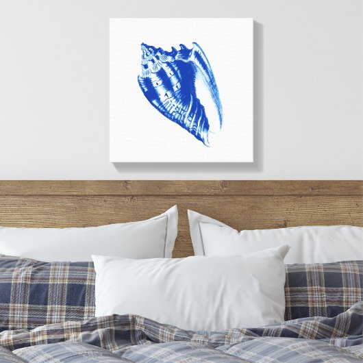 Turban Conch Shell, Indigo Blue en White Canvas Afdruk (Insitu (Slaapkamer))