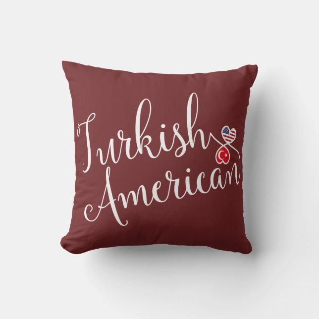 Turc-Américain Coeurs Enmêlés Jeter Coussin (Recto)