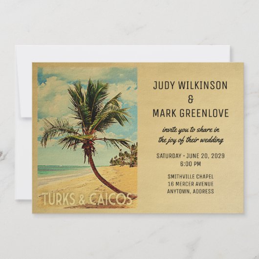 Turcs Caicos Faire-part de mariage Beach Palm Tree (Devant)