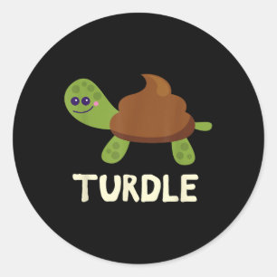 Turdle Grappige Schildpad Poep Emoticon  Ronde Sticker