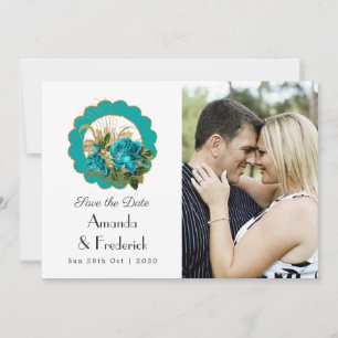 Turf en gouden Art Deco rozen bruiloftsfoto Save The Date