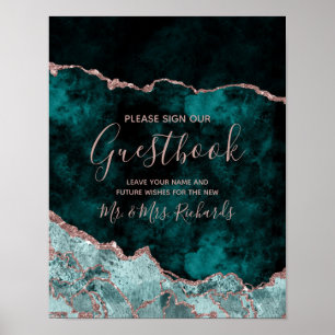 Turf Groen Agaat Roze Gouden Trouw Gastboek Bord Poster