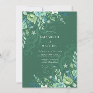Turf Groen Aquatisch Zeewier Eucalyptus Bruiloft Kaart