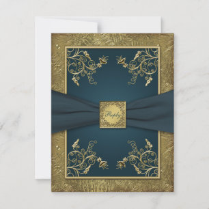 Turf Groen en Gouden Bloemen RSVP Kaart