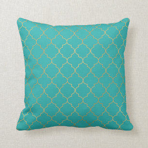 Turf Groen & Goud Quatrefoil Patroon Kussen