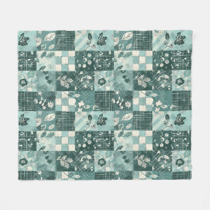 Turf Groen Quilt Patchwork Gingham Cottagecore Blo Fleece Deken