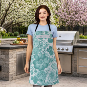Turf Groen Vintage Chinoiserie Bloem Motief Persoo Schort