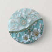 Turf Witte Bloem Knop Ronde Button 5,7 Cm (Voorkant)