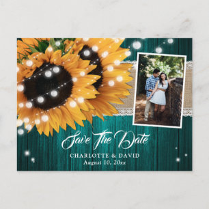 Turfazuurgele Zonnebloem Save The Date Foto Ansich Aankondigingskaart