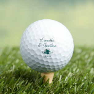 Turfblauw & Aqua Rozen Elegant Trouwpaar Namen Golfballen
