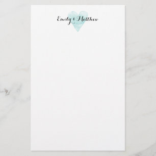 Turfblauw aquarel hart trouwstationery briefpapier