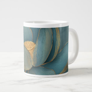 Turfblauw en Gouden Lotus Bloem Geometrische Lijn Extra Grote Beker
