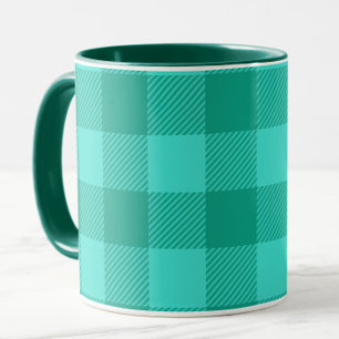 Turfblauw en turkoois geruit plaid ontwerp mok
