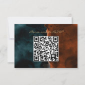 Turfblauw en verbrande oranje aquarel QR-code RSVP Kaartje (Achterkant)