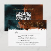 Turfblauw en verbrande oranje aquarel QR-code RSVP Kaartje (Voorkant / Achterkant)