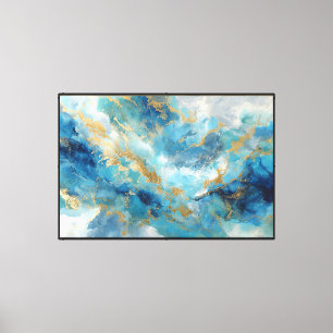 Turfblauw & Goud Draaiend Mineraal Abstracte Wandk Canvas Afdruk