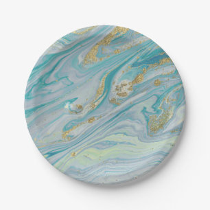 Turfblauw & Goud Marmer Draaiende Agate Geode Boho Papieren Bordje