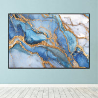 Turfblauw & Goud Mineraal Ader Abstracte Kunst