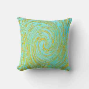 Turfblauw Groen Wervelend Abstract Goud Glitter Buitenkussen