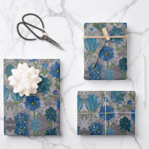 Turfblauw Madeliefje Bloemige Inpakpapier Vel