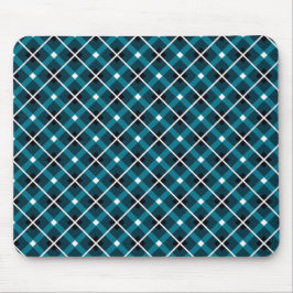Turfblauw & Marineblauw Geometrisch Rasterpatroon Muismat
