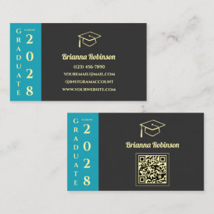 Turfblauw Moderne Afstudeer QR-code Naamkaart Contactkaartje