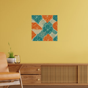 Turfblauw, Oranje en Tannige Abstracte Bloemen Poster