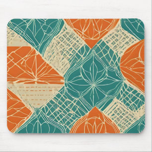 Turfblauw, Oranje en Taupe Abstracte Bloemen Muismat