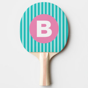 Turfblauw Verticaal Gestreept Roze Cirkel Monogram Tafeltennisbatje