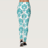 Turfblauw & Witte Damast Chic Moderne Elegante Pat Leggings (Achterkant)