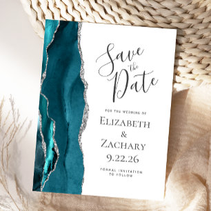 Turfblauw Zilveren Agate Save the Date Aankondigingskaart