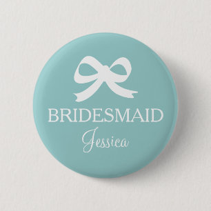Turfblauwe bruidsmeisjescorsage voor trouwfeest ronde button 5,7 cm