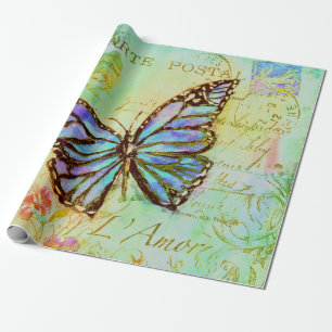 Turfblauwe en paarse vlinder cadeaupapier