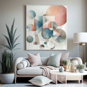 Turfgrijs Blauw Beige Roest Rood Abstract Kunstpat Canvas Afdruk