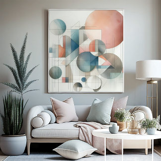 Turfgrijs Blauw Beige Roest Rood Abstract Kunstpat Canvas Afdruk