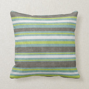 Turfgrijs Blauw Groen Strepen Kussen
