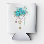 Turfroze rozen met sleutels blikjeskoeler (Voorkant)