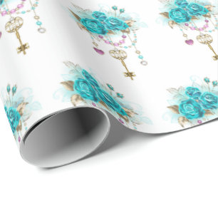 Turfroze rozen met sleutels cadeaupapier