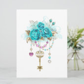 Turfroze rozen met sleutels feestdagenkaart (Staand voorkant)