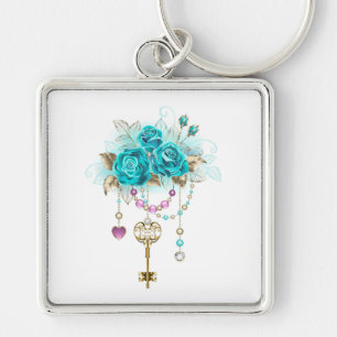 Turfroze rozen met sleutels sleutelhanger