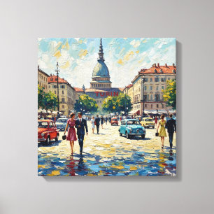 Turin Italie Piazza Castello Toile Vintage Étirée