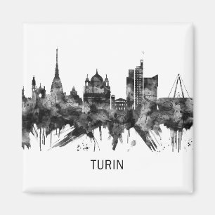 Turin Italy Skyline BW Magneet