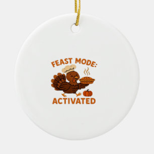 Turkey Chef met Pompoentaart Oversized T-Shirt.png Keramisch Ornament