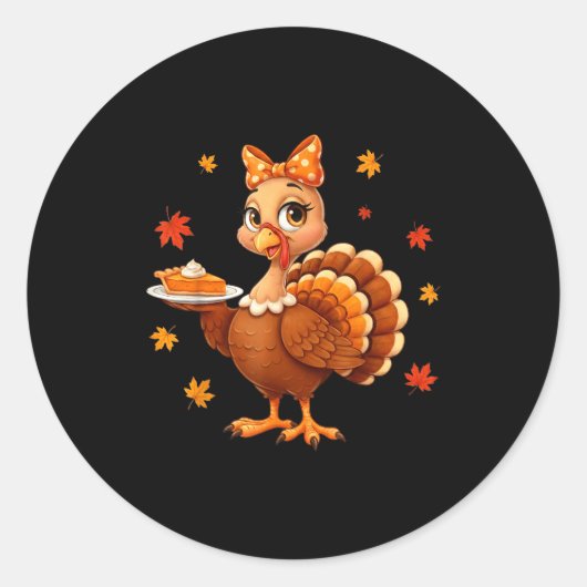 Turkey Coquette Bow E Turkey Day Girls Fall Thanks Ronde Sticker (Voorkant)