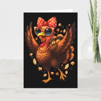 Turkey Dancing Turkey Day Womens Fall Cute Bow Tha Kaart