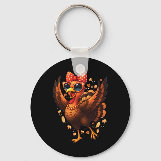 Turkey Dancing Turkey Day Womens Fall Cute Bow Tha Sleutelhanger (Voorkant)