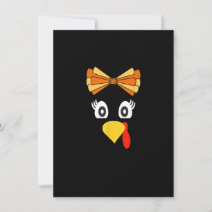 Turkey Face Girl Retro Bow Friendsgiving Thanksgiv Kaart