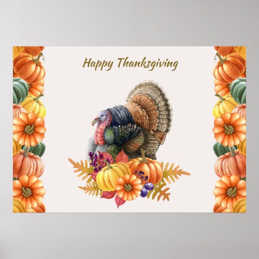 Turkey Pumpkins Thanksgiving Poster (Voorkant)