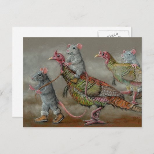 Turkey run run wild Thanksgiving kmcoriginals Feestdagenkaart (Voorkant / Achterkant)