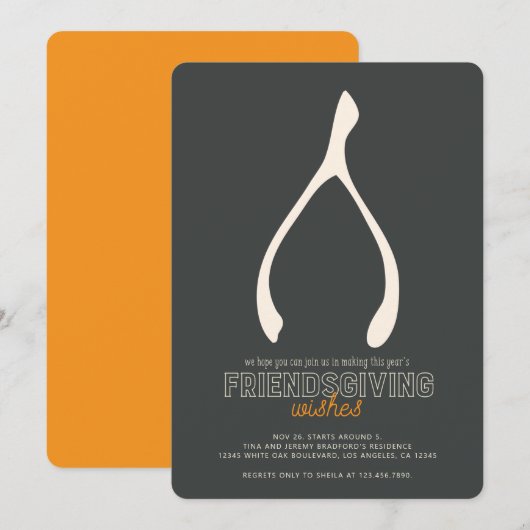 Turkey Wishbone Modern Friendsgiving Invitation Kaart (Voorkant / Achterkant)